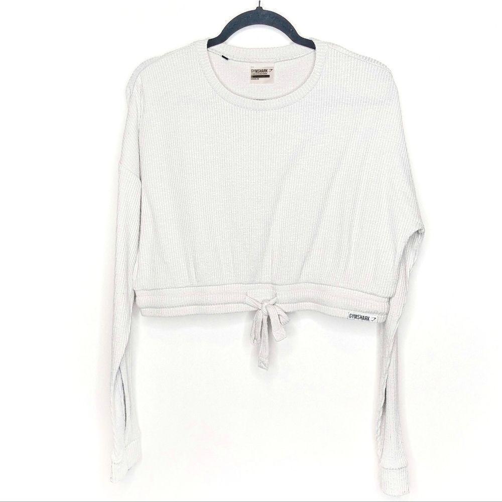Gymshark Heather Gray Knit Crop Ribbed Top Long Sleeves